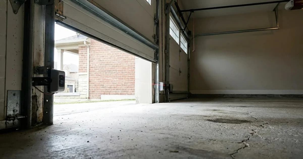 Interior garage view of photo-eye safety sensors on a Vaughan, Ontario home